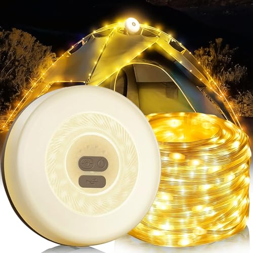 Eachans 10M Camping Lichterkette Aufrollbar, Außen Campinglampe USB-Aufladung,10M LED Alpenwolken Weihnachtslichterkette Wasserdichte für Camping, Garten - 6 Beleuchtungsmodi