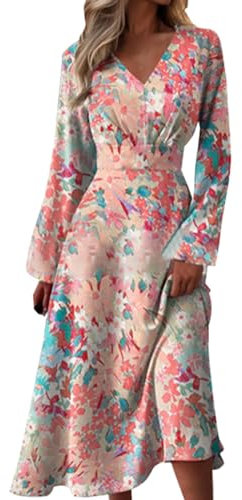 Robe longue de couleur pastel pour femme, élégante, à manches longues, ample, unie, décontractée, avec poches, pull dos nu, Rose, 3XL