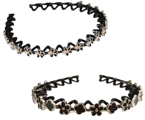 Qiwenr 2 Strass Emodische Haarreife, lastisches Haarband, Haarreif mit Strasssteinen Gebrochenes Haar, Haarband mit Twist, Haarband mit Clips, Haarreif mit Strasssteinen Gebrochenes Haar(Schwarz+Weiß)