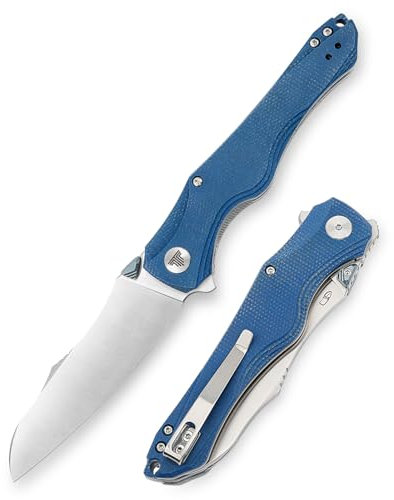 TRIVISA Messer, 9.9CM 14C28N Stahl Taschenklappmesser für Männer, Flipper EDC Messer mit Clip, Scharfe Camping Überleben Wandern Messer, Micarta Griff|Satin Klinge|Triton-04L