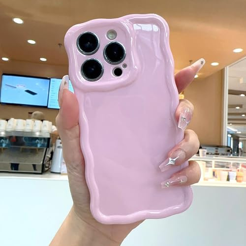 QLTYPRI for iPhone 15 Pro Max Case, Cute Curly Wave Frame Shockproof Phone Cover for Women Girls, Glossy Soft Silicone Aesthetic Phone Case for iPhone 15 Pro Max-Pink