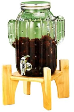 Dispensador de agua de vidrio con soporte, dispensador de bebidas tanto heladas como calientes, adorno de decoración de mesa en forma de Cactus