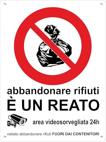 Pubblimania DIVIETO DI SCARICO ABBANDONARE RIFIUTI E' UN REATO - Cartello in Alluminio spessore 3 mm per esterno (Cm 30x40)