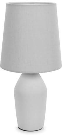 ValueLights | Grey Ceramic Base Table Lamp with Tapered Fabric Lampshade Bedroom Bedside Light | Table Lamps, Home Décor & Improvement Essential