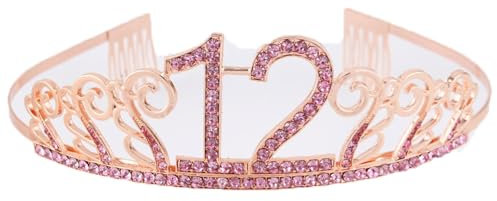 CHUYIX Geburtstag Krone RoseGold-12 Zahlen Happy Birthday Krone mit Kamm Strass Kristall Krone Haarreif mit Zahl Geburtstag Tiara Geburtstag Crown für Geburtstag Party Favor Supplies Tortenkrone(60#)