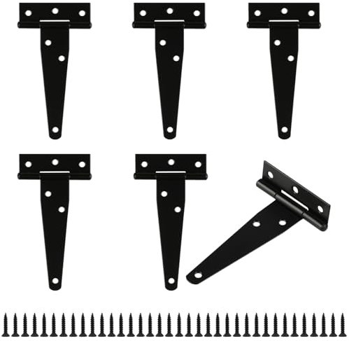Juego de 6 Bisagras para Puertas, Bisagra forma en T, Bisagras Puertas de Madera, Visagras para Puerta de Madera, Bisagras para Cocina, Granero, Cobertizo, Jardín - 4 Pulgadas/Negro