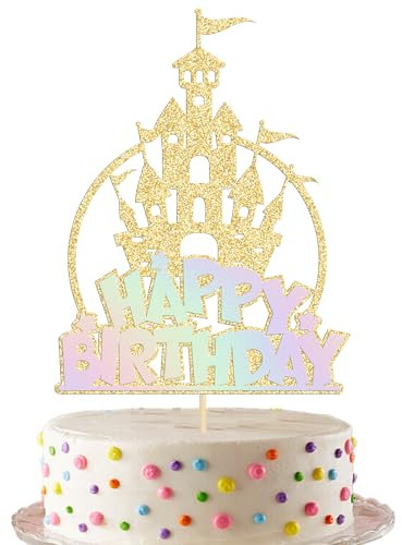 Gyufise 1Pcs Frozen Castle Birthday Cake Topper Glitter Princess Cake Decoration Snowflake Frozen Theme Castle Cake Topper for Winter Wonderland Christmas Party Supplies Gold Silver