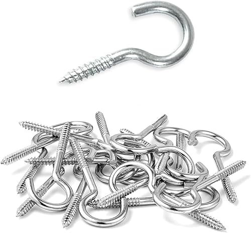 MindWissUp 76 ganchos para tornillos de acero inoxidable, M2,5 x 25 mm, gancho para techo, gancho para atornillar, gancho de tornillo y pared exterior para colgar plantas, tazas, armario de cocina