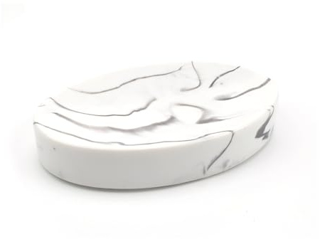 KLEHOPE Support Savon Solide, Encre Blanche Porte Savon Cuisine, Résine Porte-Savon Douche, Épaississement Ovale, avec Autocollant Antidérapant Inférieur, pour Hôtels et Maisons