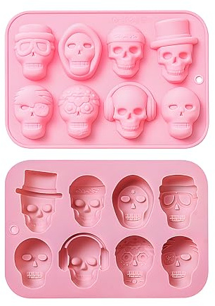 Taxually 3D-Silikon-Eiswürfelformen in Totenkopf-Form, wiederverwendbar, BPA-frei, für Gin-, Whisky-, Scotch-, Cocktail- und Likörgläser