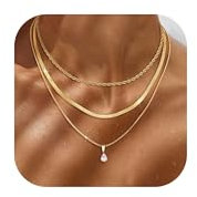 Chriscoco 3Pcs Collana Oro Donna Regolabile Collana Acciaio Inossidabile Ipoallergenica Collane Lunghe a Strati - con Portagioie