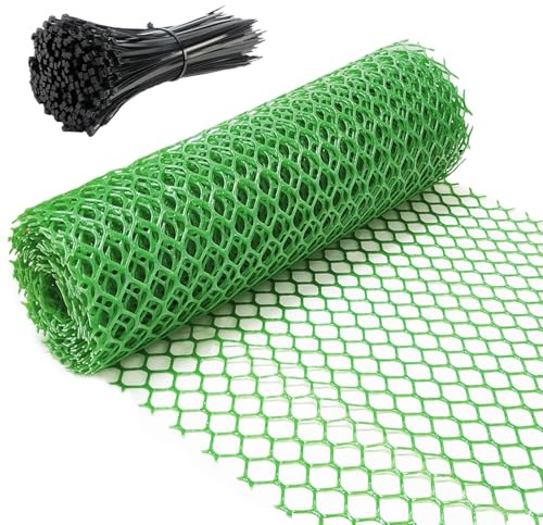 Rasenschutzgitter, 6mx40cm Maulwurfgitter, Kunststoffgitter, Kaninchendraht Engmaschig, Kunststoffzaun Geflügelzaun Schutznetz Zuchtnetz mit 100 Stk Kabelbindern für Geflügel Garten Balkon Hof(Grün)