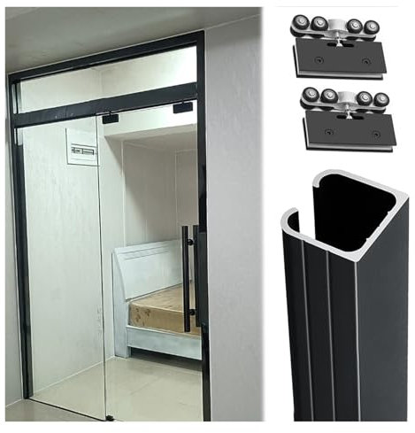 Schiebetür-Bausatz, Schienenschiene, 12 11 10 9 8 Fuß, 6,6 Fuß, 5,5 5 4 3 Fuß, Schiebetürschiene für Scheunentore, Einzeltür, unsichtbares Glas-Schiebetürschienen-Bausatz für Schrank/Balkon,