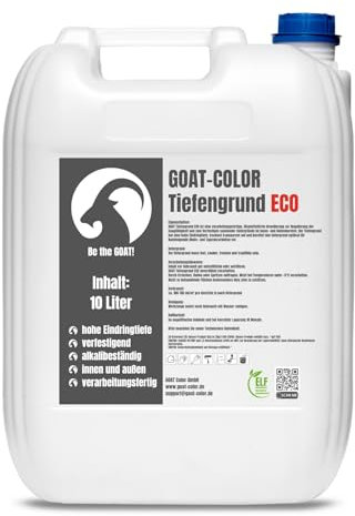 GOAT Tiefengrund LF ECO 10L – Grundierung für saugende Untergründe – Lösemittelfrei, Farblos, Diffusionsoffen – Gipskarton, Putz, Beton, Altanstriche – Innen & Außen – Gebrauchsfertig & Ergiebig