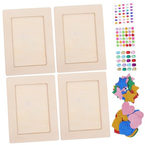 EXAOMBLE 1satz Holzrahmen Für Junge Mädchen Unvollendete Bilderrahmen Aus Holz Mit Aufkleber Herzen Sterne Für Kreative Bastelprojekte Für Familienaktivitäten Kreativität