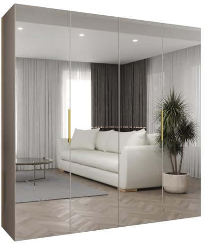 MEBLE KRYSPOL - Kleiderschrank mit Spiegel - Drehtürenschrank - Schrank 200x202x52cm - Garderobenschrank Schlafzimmer, Flur, Jugendzimmer - Farbe Kaschmir, Griff Gold - Marbella 3 200