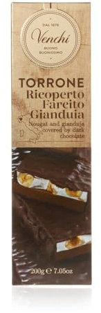 Venchi, Torronato Gianduia Bar, with Piedmont Hazelnut and 60% Dark Chocolate, 200 g, Gluten-Free, No Colourings or Preservatives, Gift Idea