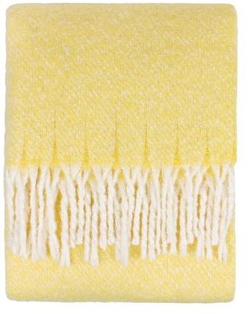 furn. Wylder Isla Throw – Woven Soft Textured Neutral Blanket with Tassel Trim (Butter Yellow - 130x180cm)