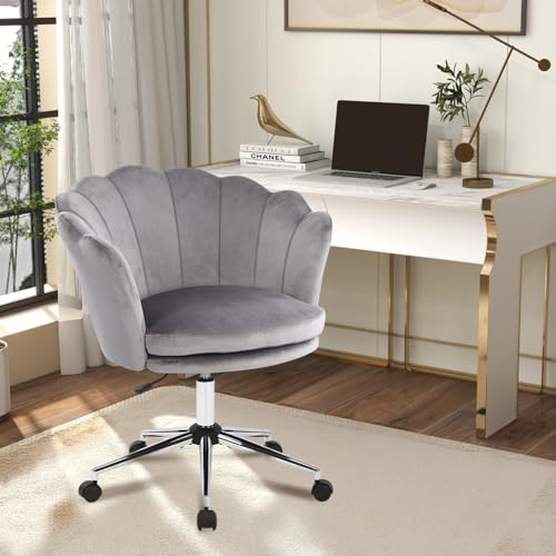Bosmiller Schminktisch Stuhl aus Samt,Schreibtischstuhl mit Doppelter Polsterung,Bürostuhl Ergonomisch,Höhenverstellbarer Drehstuhl 152KG für Schlafzimmer/Homeoffice