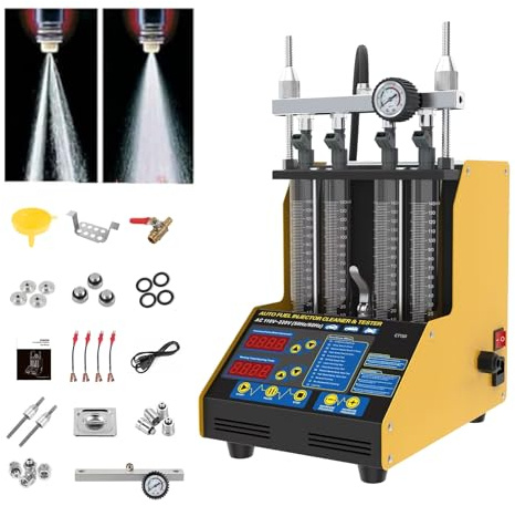 AUTOOL CT150 Einspritzdüsen Prüfgerät und Reiniger, 220V MINI Ultraschallwellen Kraftstoff-Injektor-Reiniger und Tester Maschine mit 4 Zylinder, Injektor Reiniger für Motorrad Automotive