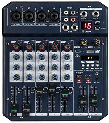 Table de mixage pour studio DJ - Console de mixage audio professionnelle à 6 canaux pour scène ou mariage avec USB/MP3