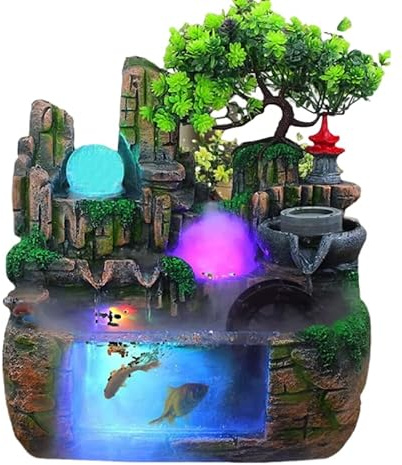 Fontana per interni Desktop Fontana Nebulizzatore Umidificatore Pompa Acqua Nebbia Arredamento Soggiorno Meditazione Giardino Pianta Zen Cascata Regalo Decorazione Camera Lampada Cinese Fengshui