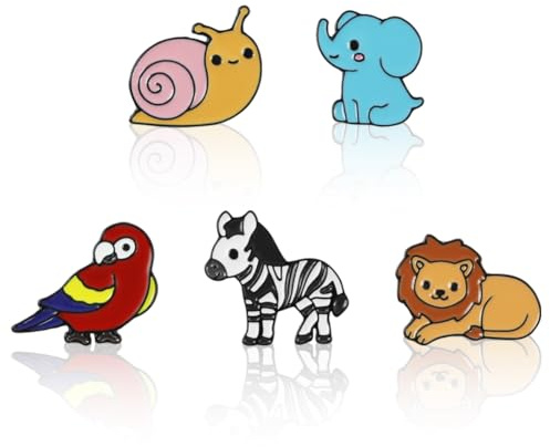 Wildtier-Brosche, 5er-Set, Elefant, Zebra, Schnecke, Löwe, Papagei, Broschennadeln, Cartoon-Waldtier-Anstecknadel, Emaille-Abzeichen, Brosche für Teenager,Kinder,Kinderkleidung, Rucksäcke,Dekoration