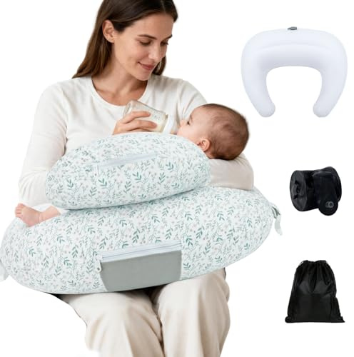 KAKIBLIN Coussin d'allaitement, Coussins d'allaitement gonflables, Coussin d'alimentation pour soulager Les douleurs dorsales avec Sangle de Taille, Confort d'allaitement et Support de biberon