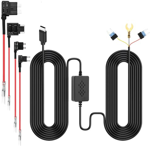 USB-C Hardwire Kit mit 2 Stufen und Acc Kabel für Dash Cam, GPS | Auto-Dashcam-Ladegerät Netzkabel, 12V/24V zu 5V, Sicherungshalter mit Niederspannungsschutz 24Std. Parkmodus