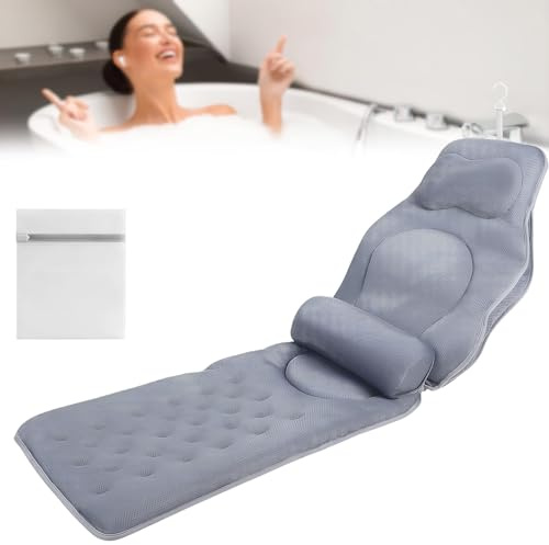 Coussin de bain complet pour la baignoire, matelas de baignoire épais avec support de tête et coussin lombaire pour le cou, le dos et les jambes, coussin de baignoire avec ventouses et crochets de