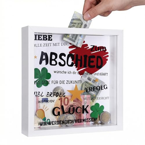 Abschiedsgeschenk Kollegin, Abschiedsgeschenk Kollegen Jobwechsel - 22×22cm Spardose Bilderrahmen, Ideal für Abschied Kollegin Jobwechsel & Büro-Abschied, Bürodekorationen(ohne Bargeld enthalten)