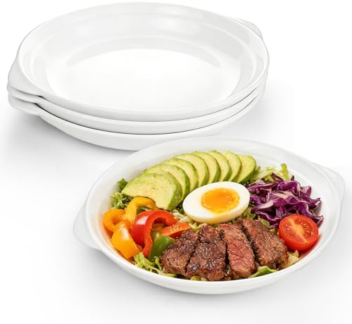 Aleker Oval Ceramic Serving Dishes with Handles Set of 4, 8 in White Porcelain Baking Dish Dinner Plates Lasagne Dishes for Roast, Shepherd’s Pie, Lasagne, Mash Salad, Dessert Oven & Dishwasher Safe