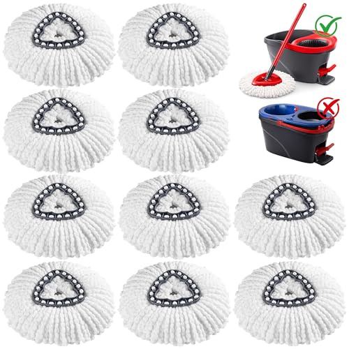 10 Pack Mop Heads Replacements Compatible with Vileda 1 Tank System | Microfiber Spin Mop Refills for Vileda Triangle Swivel Mops, Deep Clean, Machine Washable and Easy to Replace