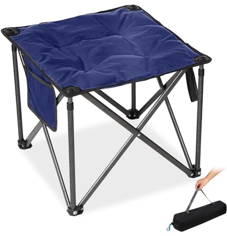 FUNDANGO Tabouret de camping surdimensionné avec coussin, repose-pieds de 45,7 cm, 200 kg, tabouret pliable et portable pour extérieur, jardin, pêche, randonnée avec sac de transport (bleu)