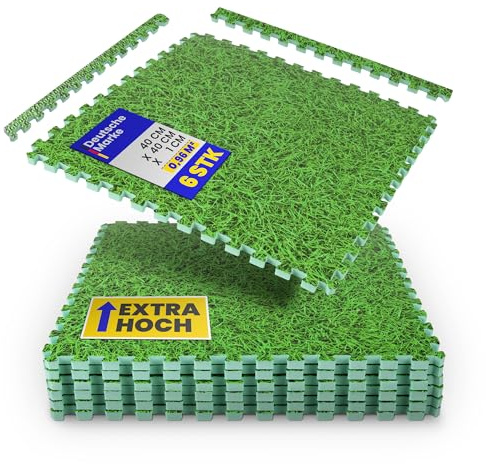 Bestlivings Bodenschutzmatte Puzzle mit Gras Print – EVA Bodenmatte 40x40x1cm – Schallisolierend & Erweiterbar