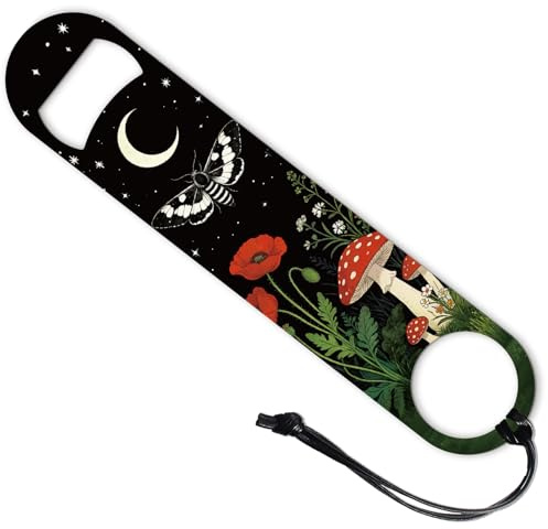 CONCHLERY Divination Flowers Bottle Opener 201 Stainless Steel 7 Inch | Divination Flowers Moths Moon Stainless Steel Beer Bottle Opener for Bar and Party