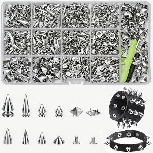 Xylota 600-teiliges Nieten Set mit Schraubnieten, Kegel-, Pyramiden- & Kuppelnieten in Silber, inkl. Werkzeug für Lederhandwerk & Kleidung – Punk-Studs für Jacken, Gürtel & Taschen