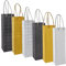 6 Pack Foiled Glitter Wine Bottle Gift Bags with Satin Rope Handles, Silver, Black, Gold, 9.6 x 35.5 x 8.3 cm