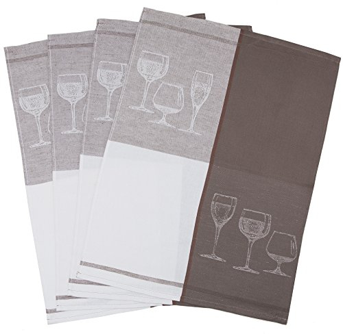 ZOLLNER 4er Set Geschirrtücher, 50x70 cm, Halbleinen, braun