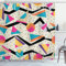 ABAKUHAUS Indie Duschvorhang, 80s Funky Memphis Mode, Stoffliches Gewebe Badezimmerdekorationsset mit Haken, 175 x 200 cm, Beige Mehrfarbig