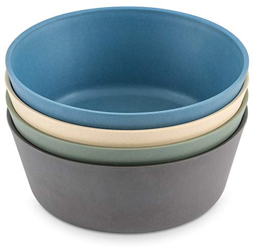 WeeSprout Bamboo Kids Bowls, Set of Four 10 oz Kid-Sized Bamboo Bowls, Dishwasher Safe Kid Bowls (Blue, Green, Gray, & Beige)