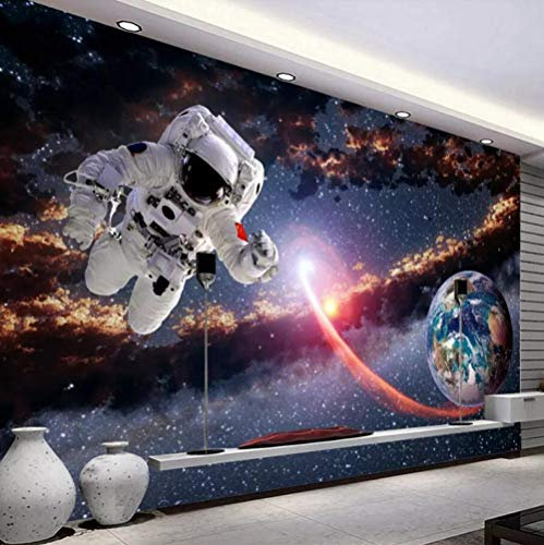 FHOMEY Papier peint Fresques 3D Photo Murale Espace Astronaute Terre Planète Système Solaire Voie Lactée Fond Mur 3D-300 * 210 Cm