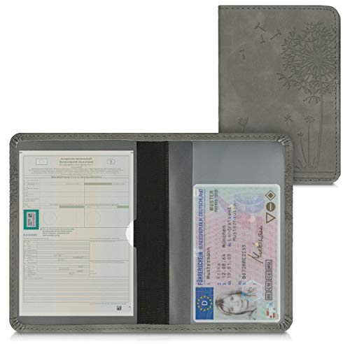 kwmobile Fahrzeugschein Hülle mit Kartenfächern - Kunstleder Etui Tasche Zulassungsbescheinigung - Pusteblume Love Grau