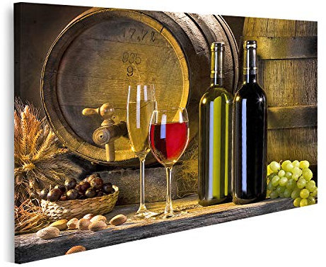 islandburner Quadro su tela Natura morta Botti di vino rosso Bicchieri Bottiglie Uva Quadri Stampe Immagini Murale Decorazione da parete
