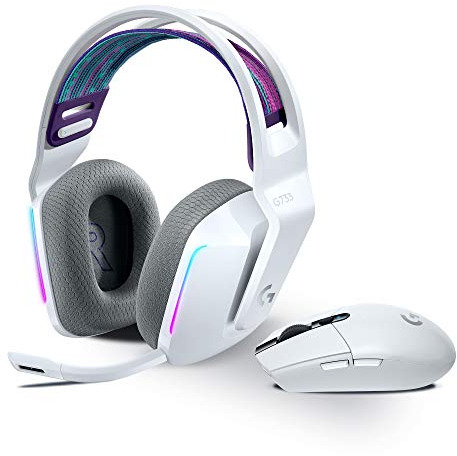 Logitech G733 LIGHTSPEED Wireless Gaming Headset with suspension headband, LIGHTSYNC RGB, Blue VO!CE mic technology and PRO-G audio drivers- WHITE