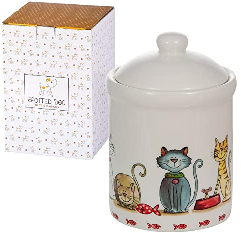 SPOTTED DOG GIFT COMPANY Keksdose Keramik mit Deckel Luftdicht - Vorratsdose Vorratsbehälter vielseitig Aufbewahrungdose für Mehl Kaffee Tee Leckerli Zucker, Katzenmotiv Geschenke für Katzenliebhaber