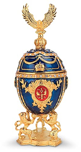 HERCHR Joyero de huevo de esmaltado pintado a mano, caja de baratija decorativa de diamantes brillantes chapados en oro, regalo único, decoración del hogar para collar, pulsera, baratija, 3 x 7,8 pul