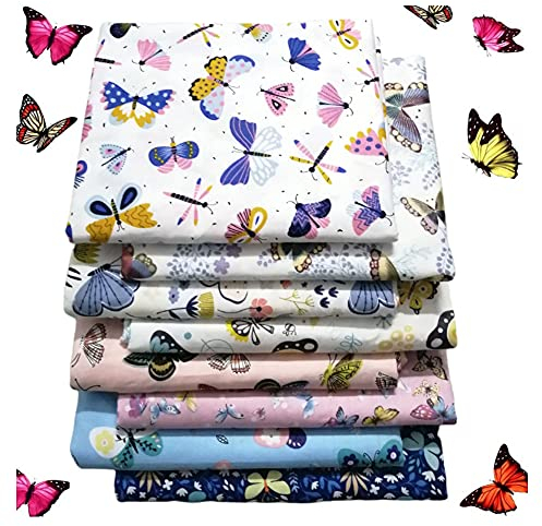 Baumwollstoff mit Schmetterlingen, quadratisch, 50 cm x 50 cm, Patchwork-Stoff, Basteln, Quilten, Quadrate für Patchwork, DIY, Nähen, Scrapbooking, 8 Stück