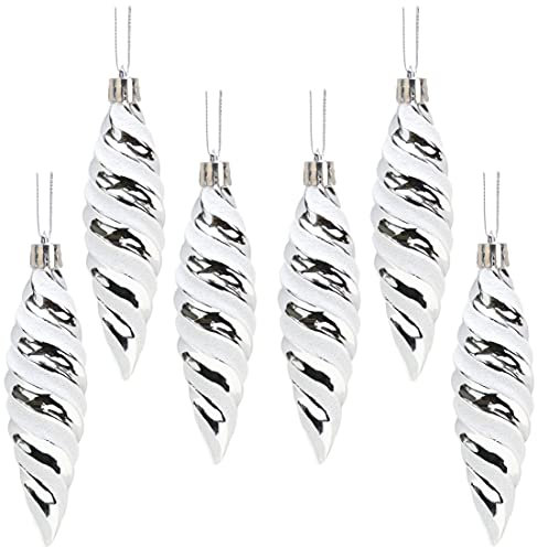 Christmas Concepts® Pack of 6-110mm Large Spiral Shaped Baubles - Shiny & Glitter Decorated - Christmas Tree Decorations (Silver)