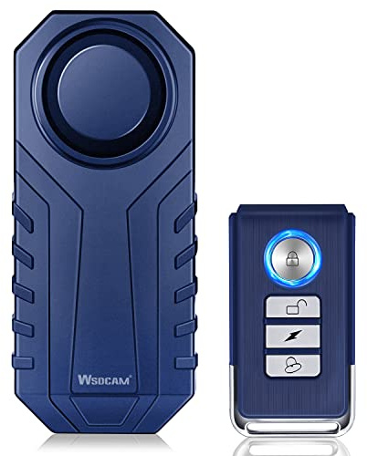 WSDCAM Fahrradalarm, kabellos, Diebstahlschutz, Vibration, Bewegungsmelder, Fahrzeugsicherheit, Alarmanlage, wasserdicht, Motorradalarm, Fahrradalarm mit Fernbedienung, Blau